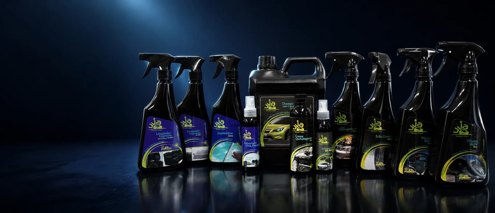 Línea de productos de limpieza ecológica UVA para el cuidado interior y exterior de autos